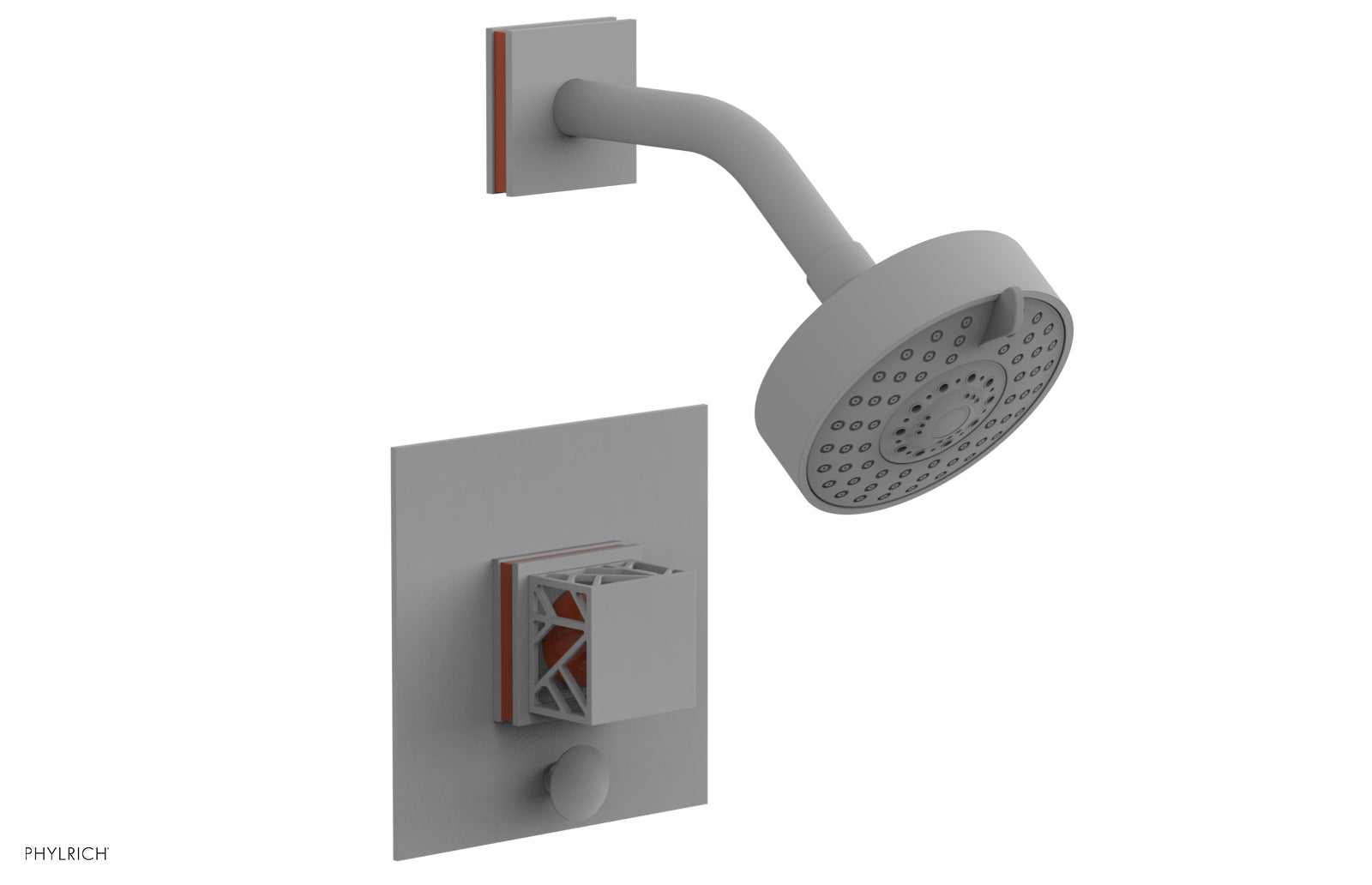 Phylrich JOLIE Pressure Balance Shower and Diverter Set (Less Spout), Square Handle with "Orange" Accents 4-678
