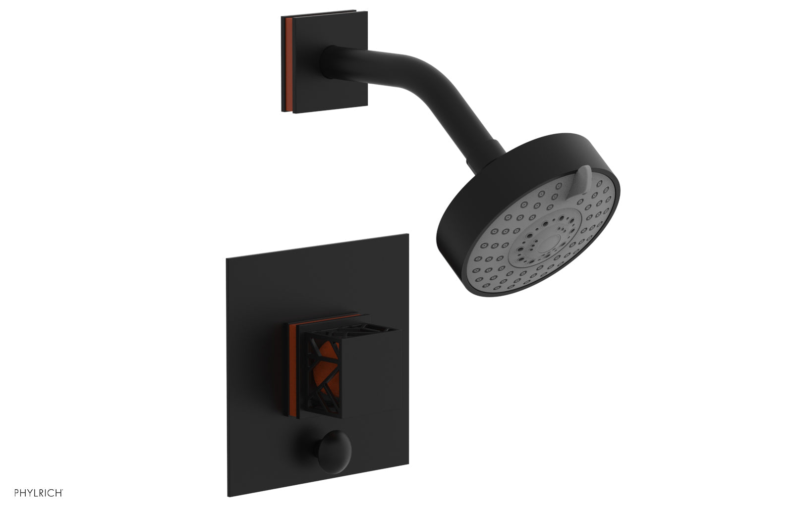 Phylrich JOLIE Pressure Balance Shower and Diverter Set (Less Spout), Square Handle with "Orange" Accents 4-678