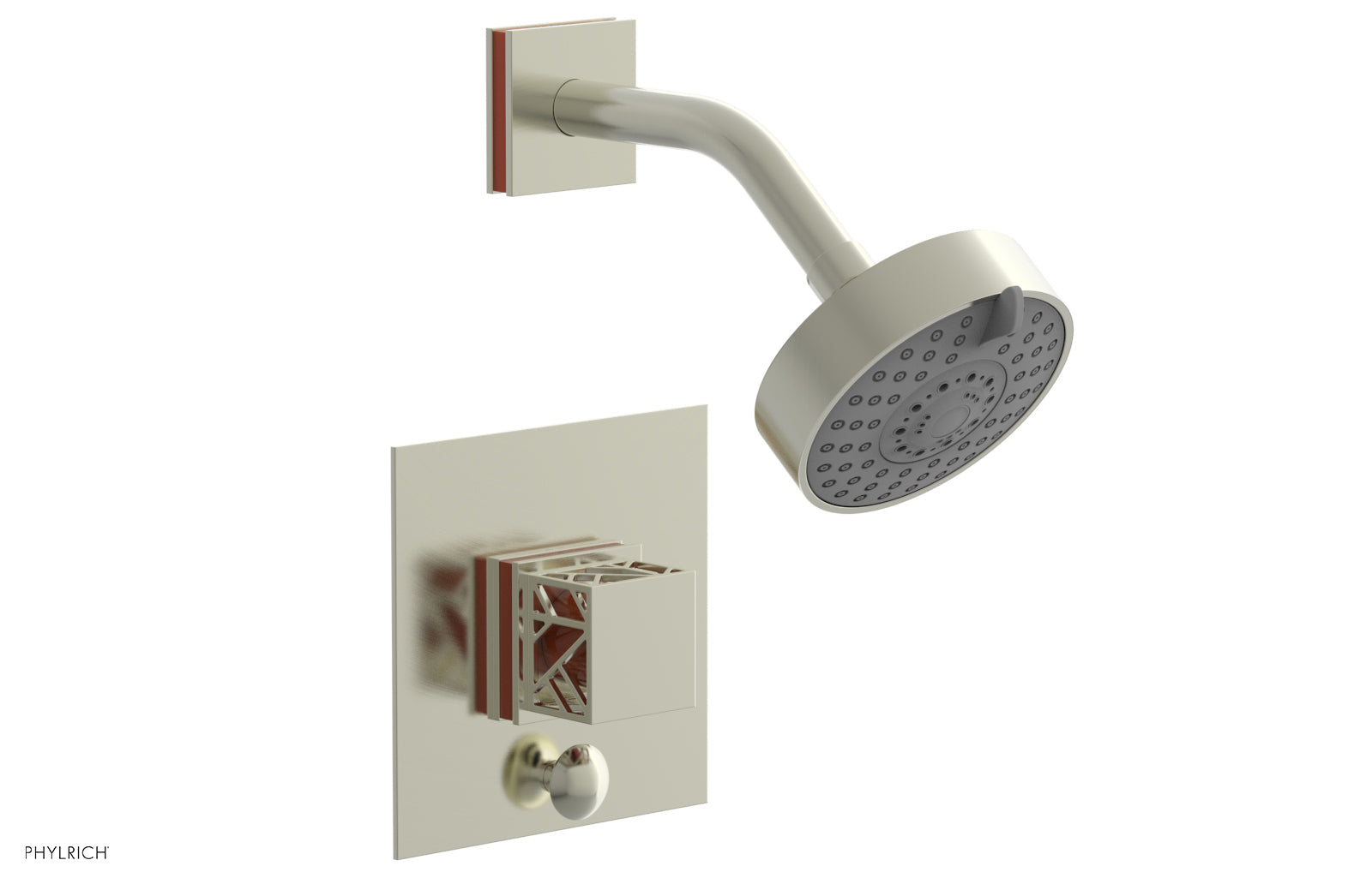 Phylrich JOLIE Pressure Balance Shower and Diverter Set (Less Spout), Square Handle with "Orange" Accents 4-678