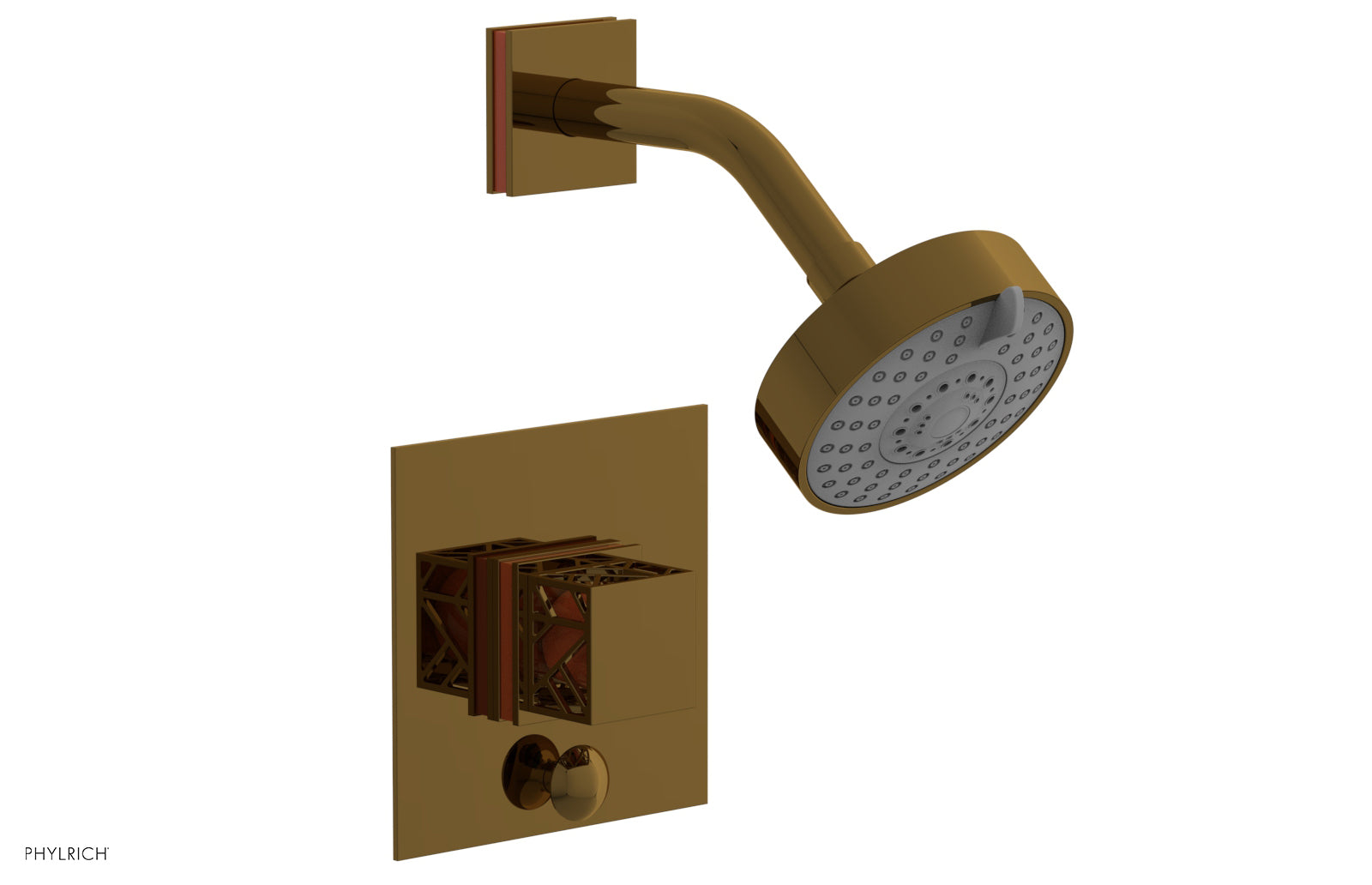 Phylrich JOLIE Pressure Balance Shower and Diverter Set (Less Spout), Square Handle with "Orange" Accents 4-678