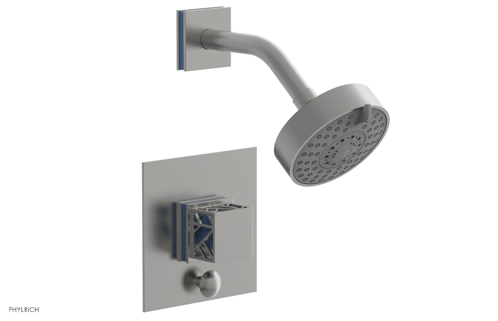 Phylrich JOLIE Pressure Balance Shower and Diverter Set (Less Spout), Square Handle with "Light Blue" Accents 4-678