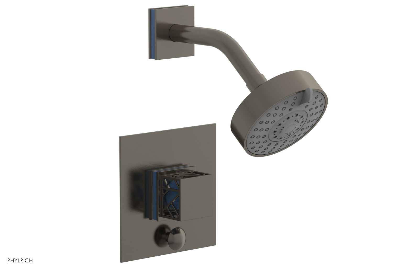 Phylrich JOLIE Pressure Balance Shower and Diverter Set (Less Spout), Square Handle with "Light Blue" Accents 4-678