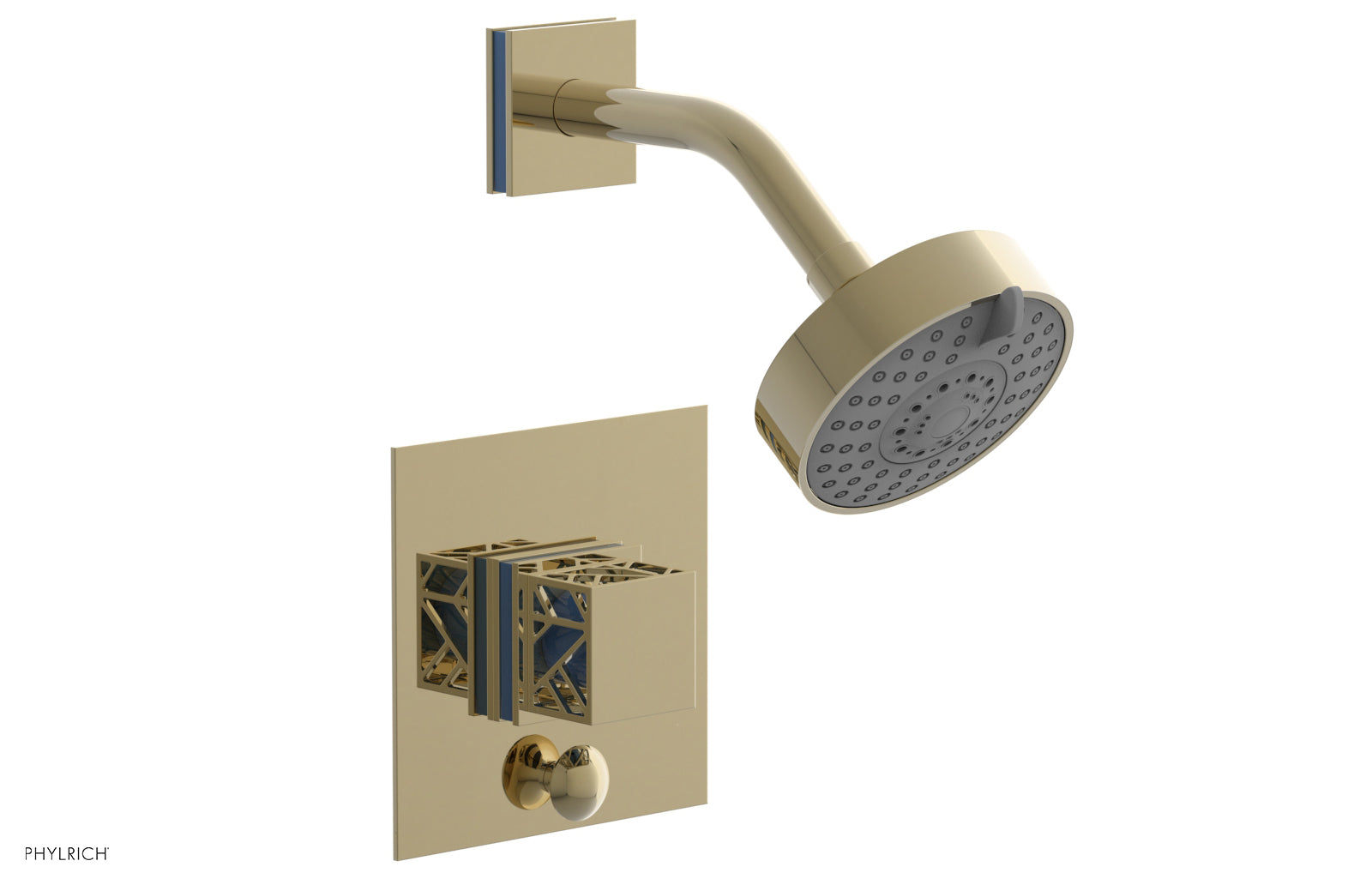 Phylrich JOLIE Pressure Balance Shower and Diverter Set (Less Spout), Square Handle with "Light Blue" Accents 4-678