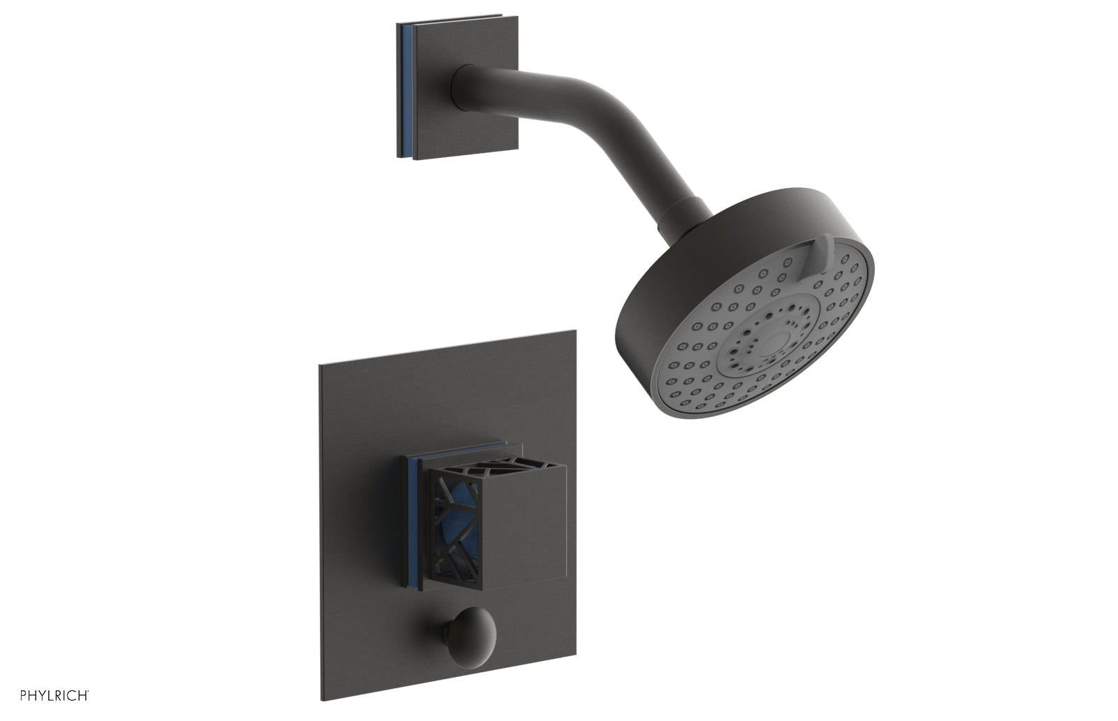 Phylrich JOLIE Pressure Balance Shower and Diverter Set (Less Spout), Square Handle with "Light Blue" Accents 4-678