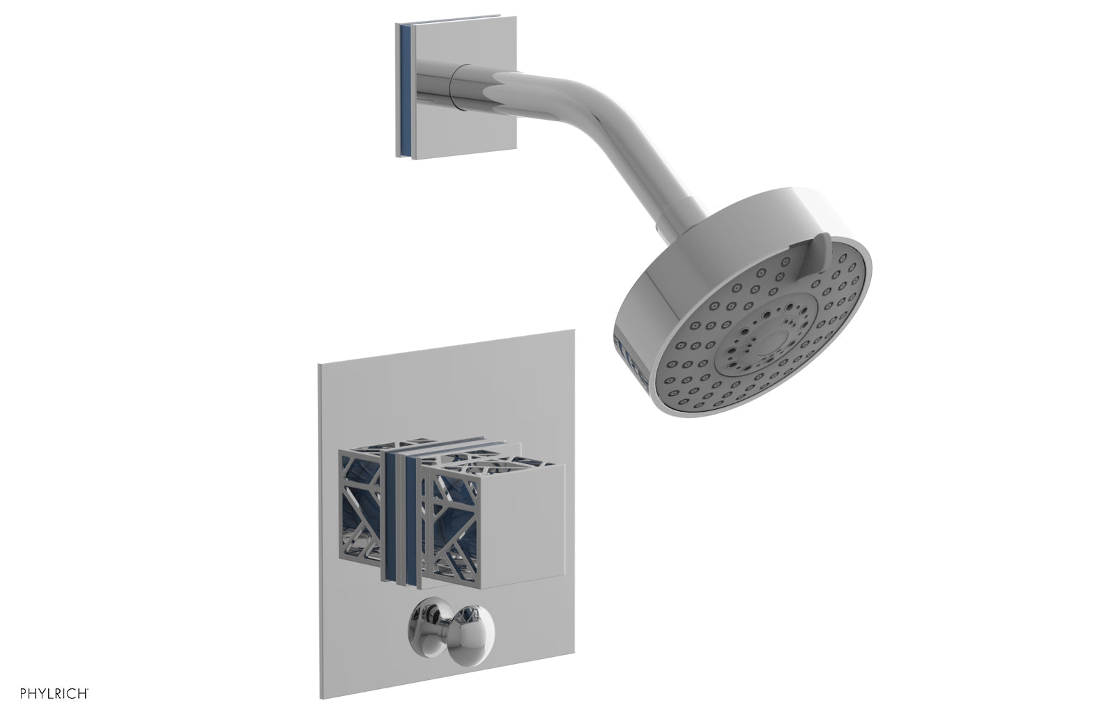 Phylrich JOLIE Pressure Balance Shower and Diverter Set (Less Spout), Square Handle with "Light Blue" Accents 4-678
