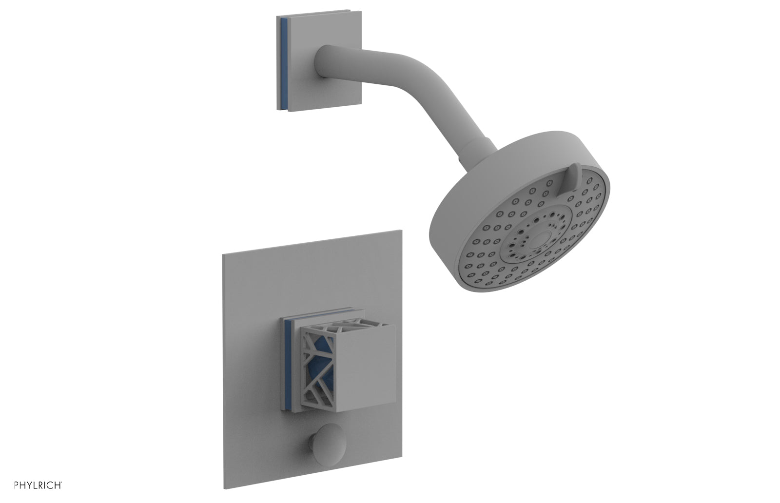 Phylrich JOLIE Pressure Balance Shower and Diverter Set (Less Spout), Square Handle with "Light Blue" Accents 4-678