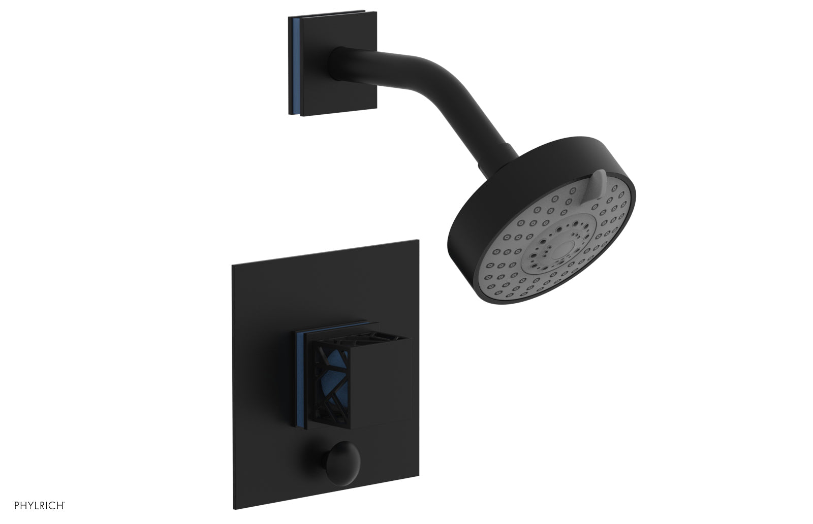 Phylrich JOLIE Pressure Balance Shower and Diverter Set (Less Spout), Square Handle with "Light Blue" Accents 4-678