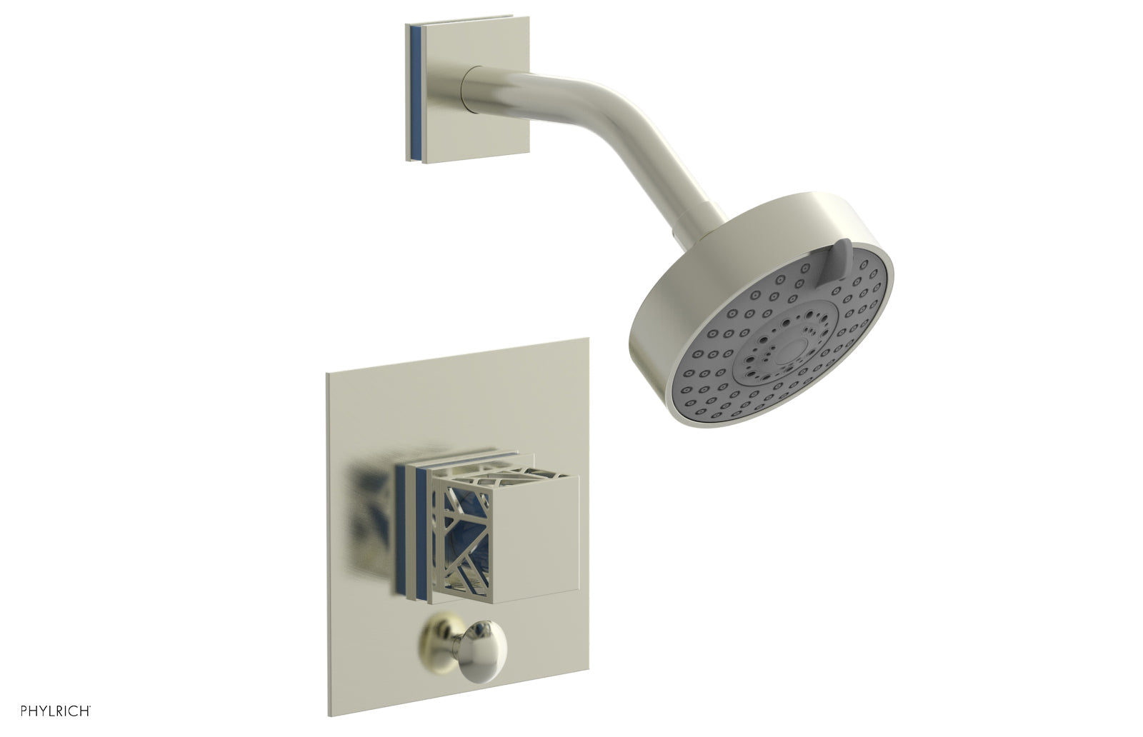 Phylrich JOLIE Pressure Balance Shower and Diverter Set (Less Spout), Square Handle with "Light Blue" Accents 4-678