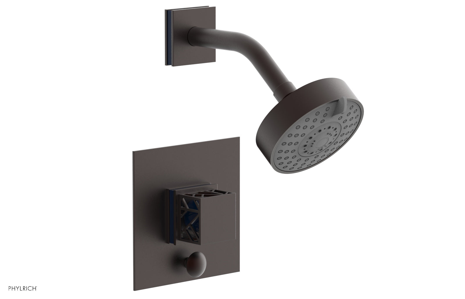 Phylrich JOLIE Pressure Balance Shower and Diverter Set (Less Spout), Square Handle with "Navy Blue" Accents 4-678