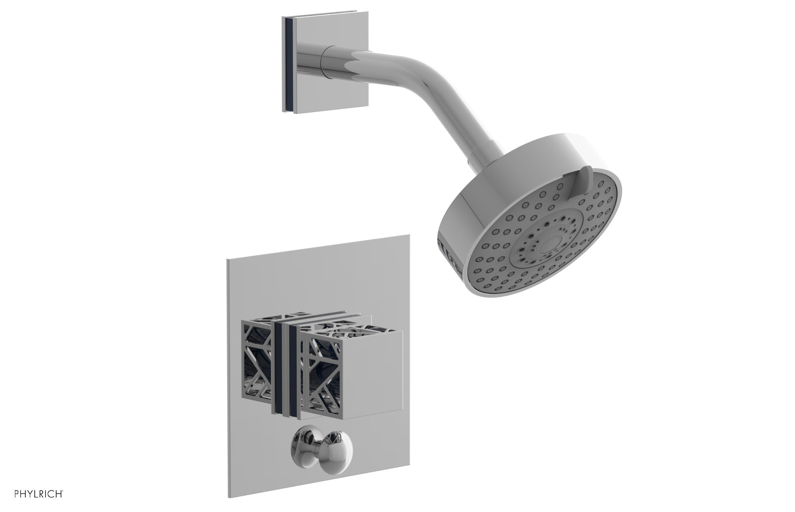 Phylrich JOLIE Pressure Balance Shower and Diverter Set (Less Spout), Square Handle with "Navy Blue" Accents 4-678