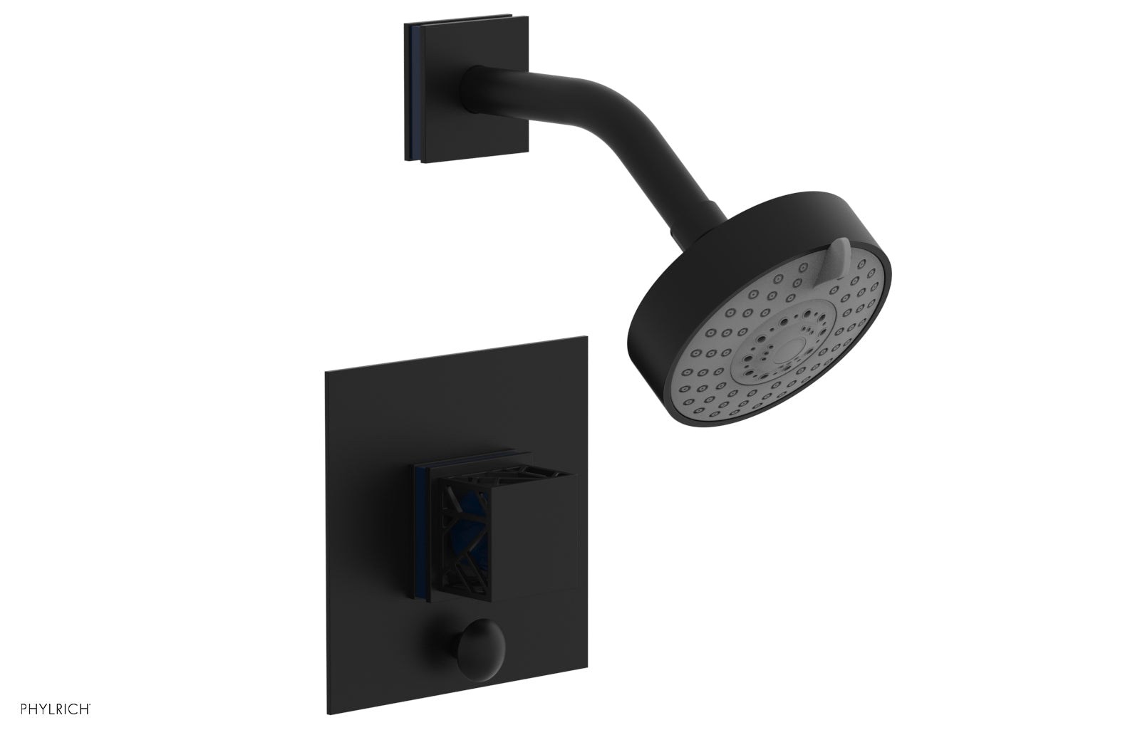 Phylrich JOLIE Pressure Balance Shower and Diverter Set (Less Spout), Square Handle with "Navy Blue" Accents 4-678