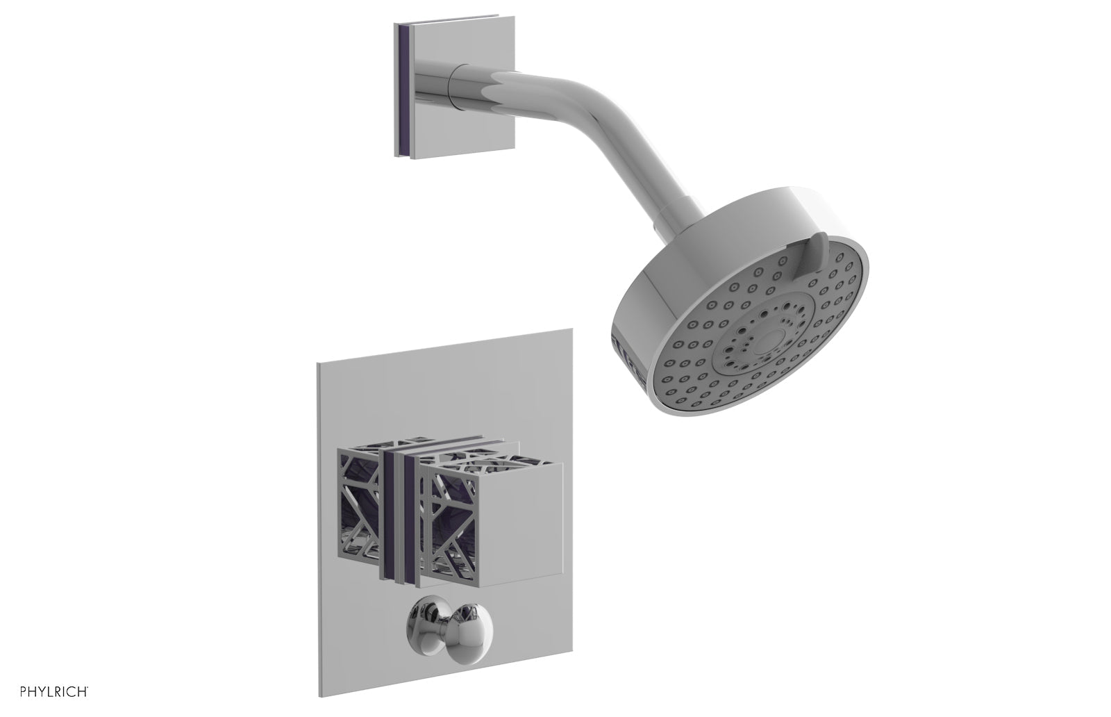 Phylrich JOLIE Pressure Balance Shower and Diverter Set (Less Spout), Square Handle with "Navy Blue" Accents 4-678