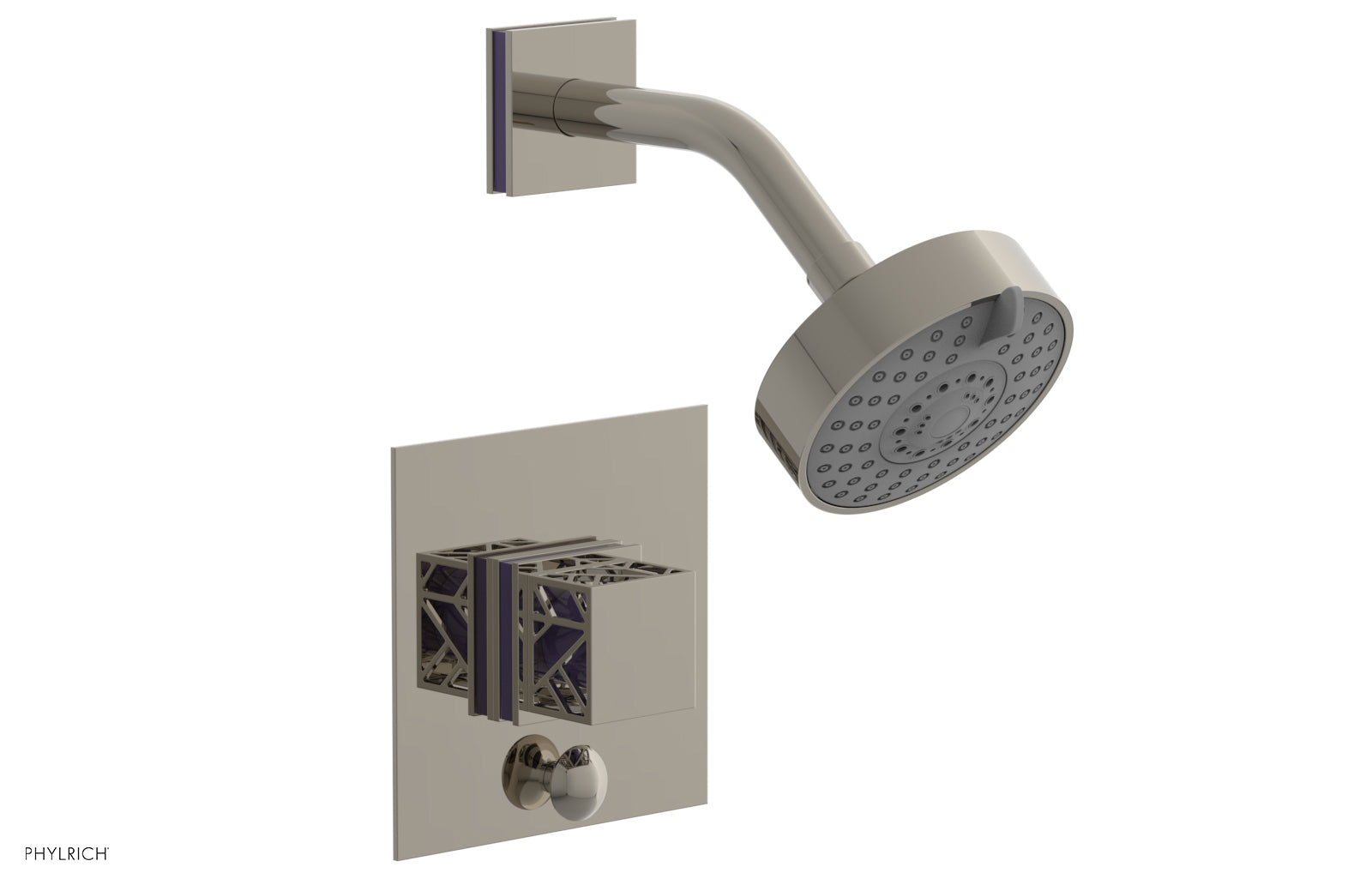 Phylrich JOLIE Pressure Balance Shower and Diverter Set (Less Spout), Square Handle with "Navy Blue" Accents 4-678