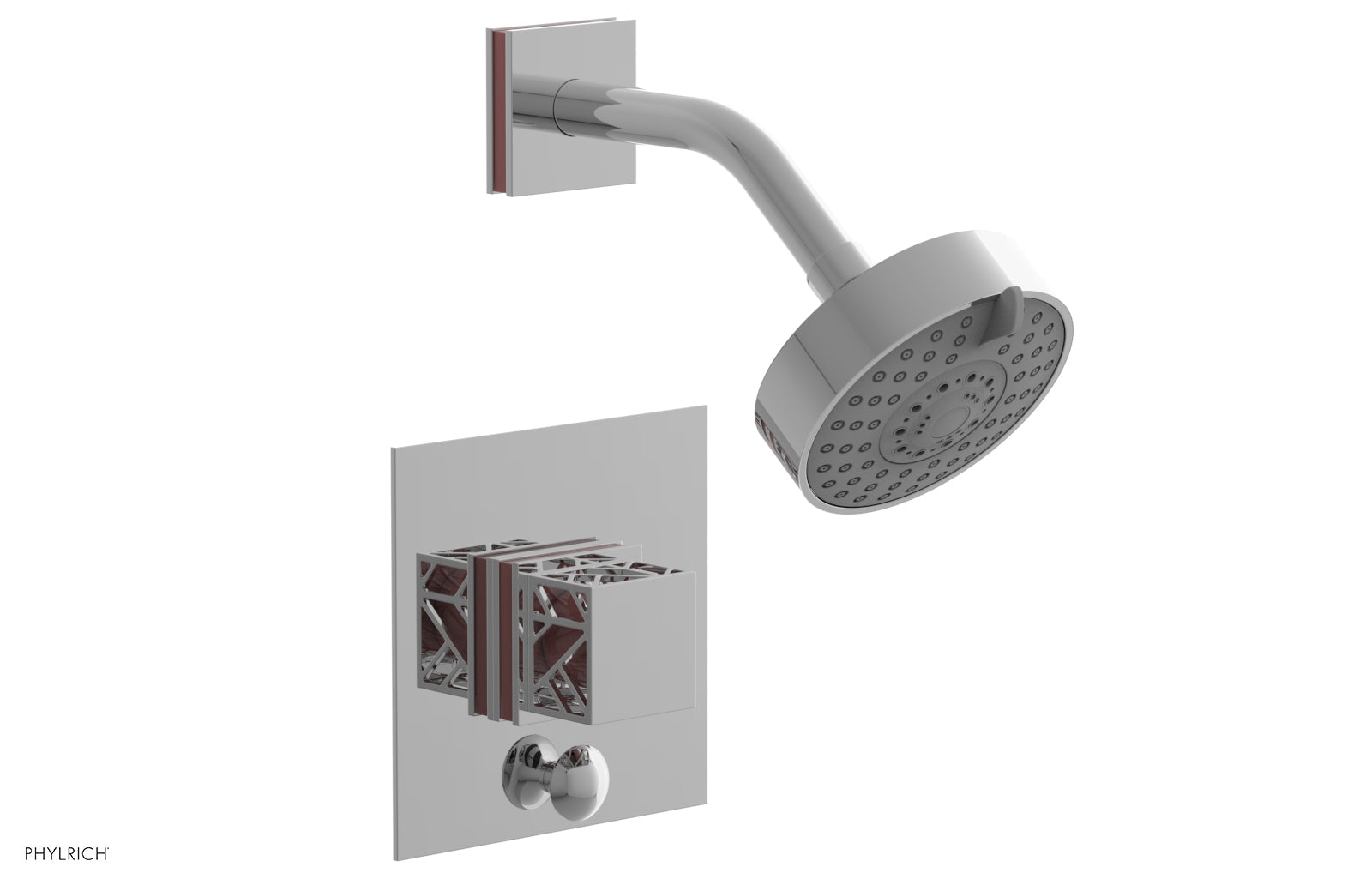 Phylrich JOLIE Pressure Balance Shower and Diverter Set (Less Spout), Square Handle with "Purple" Accents 4-678