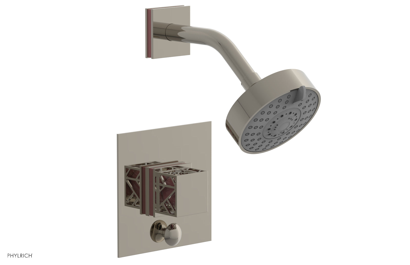 Phylrich JOLIE Pressure Balance Shower and Diverter Set (Less Spout), Square Handle with "Purple" Accents 4-678