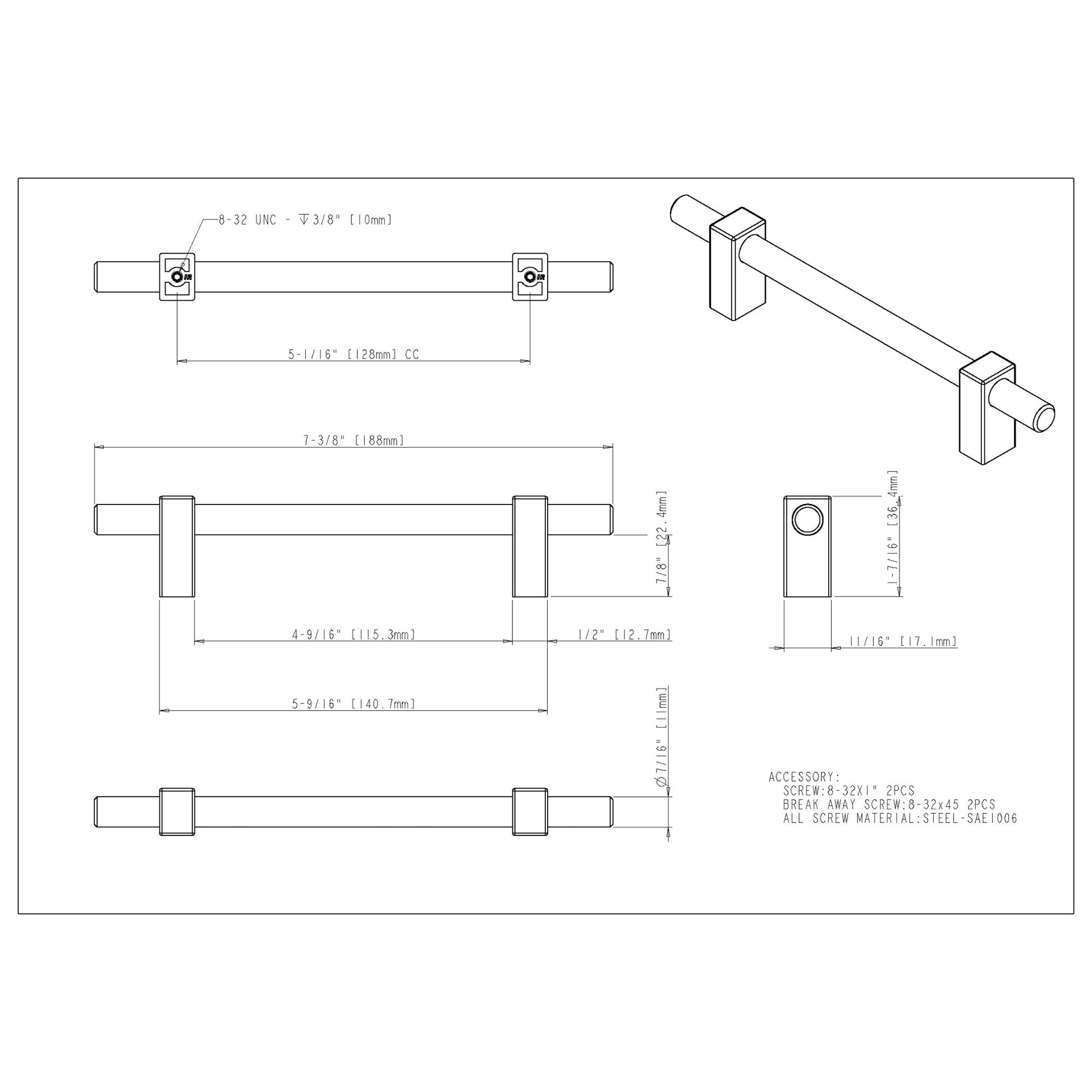 Jeffrey Alexander Larkin Cabinet Bar Pull Brushed Gold / 128 mm