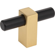 Jeffrey Alexander Larkin T-Knob Matte Black w/Brushed Gold / 2-3/8"