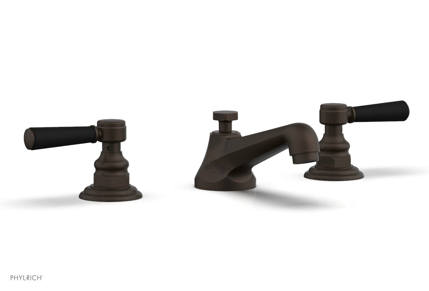 3" - Antique Bronze - HEX TRADITIONAL Widespread Faucet - Satin Black Lever Handles 500-02 by Phylrich - New York Hardware