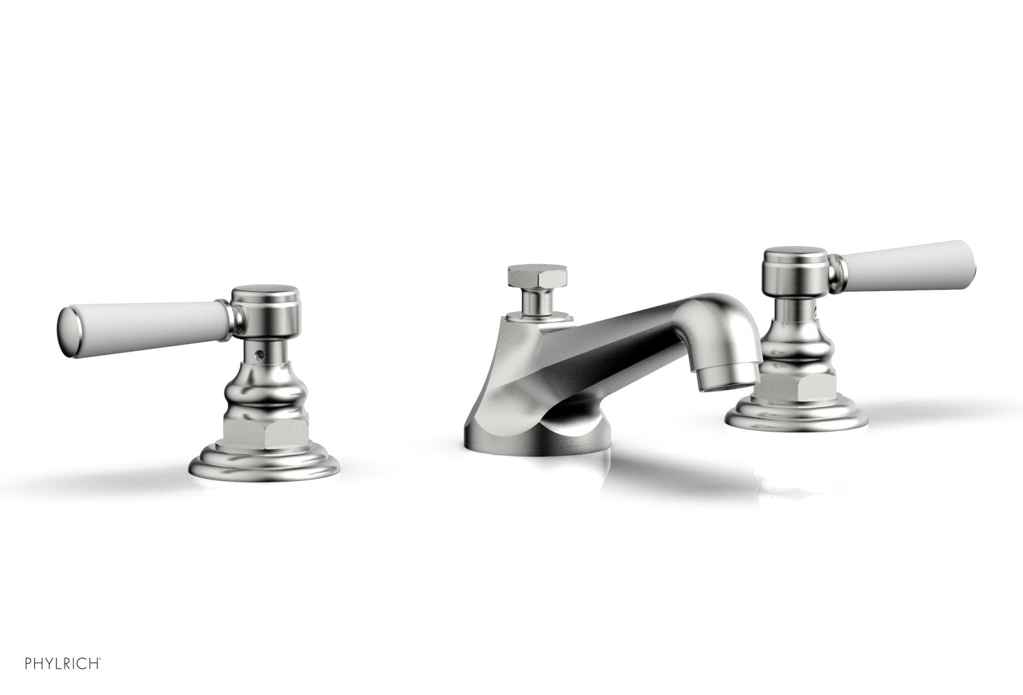 3" - Satin Chrome - HEX TRADITIONAL Widespread Faucet - Satin White Lever Handles 500-02 by Phylrich - New York Hardware
