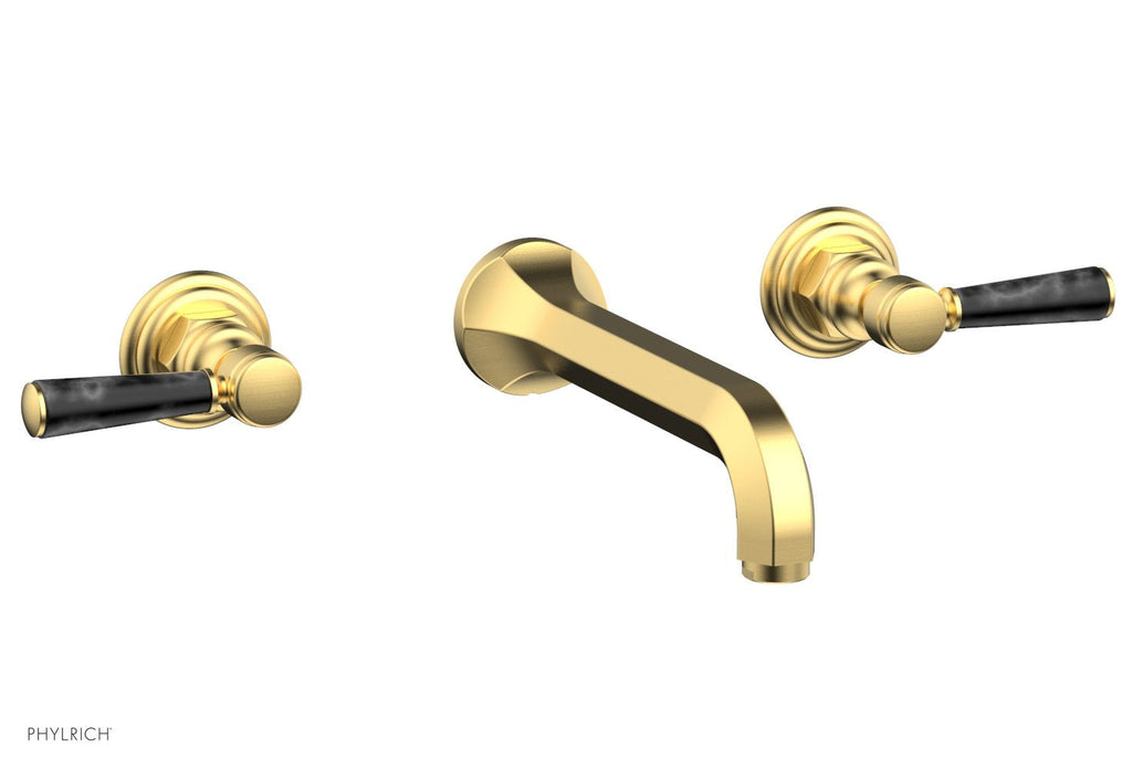 1-1/8" - Burnished Gold - HEX TRADITIONAL Wall Lavatory Set - Black Marble Lever Handles 500-13 by Phylrich - New York Hardware