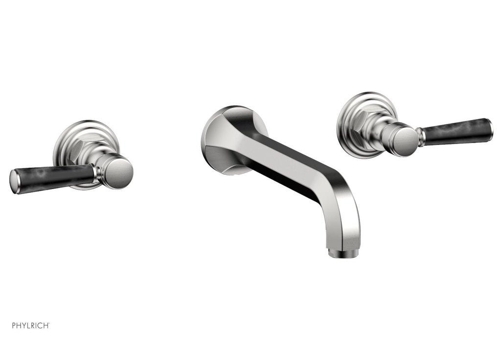 1-1/8" - Satin Chrome - HEX TRADITIONAL Wall Tub Set - Black Marble Lever Handles 500-58 by Phylrich - New York Hardware