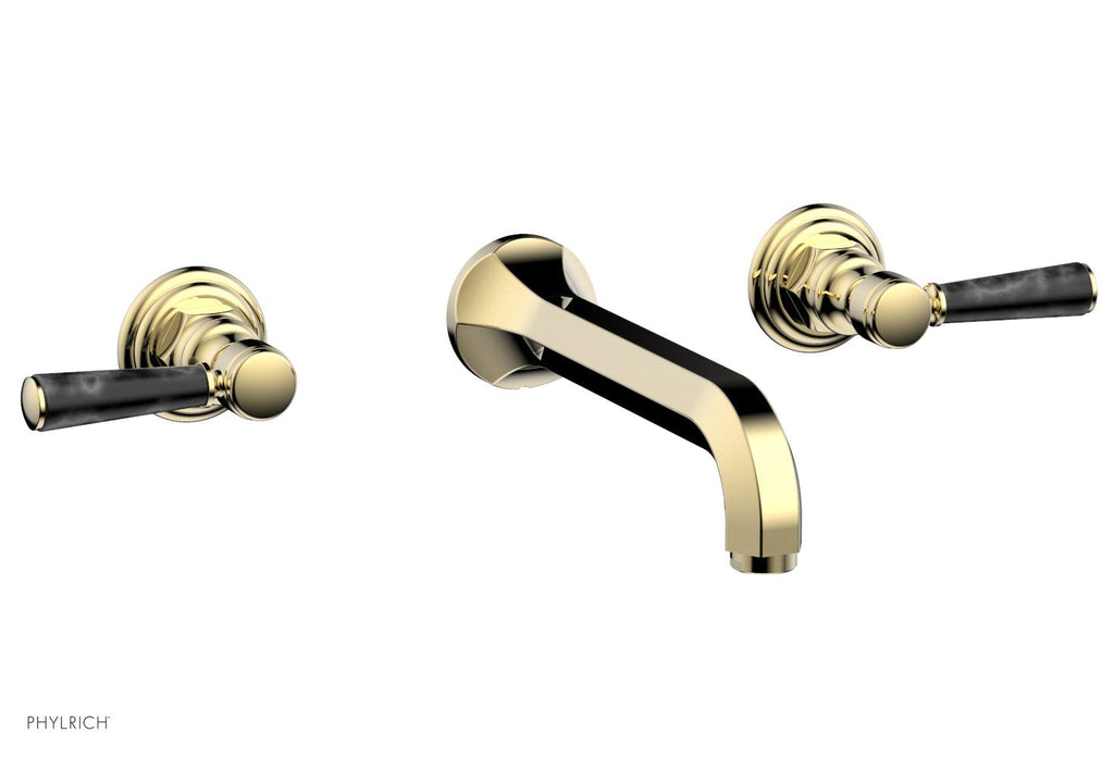 1-1/8" - Polished Brass Uncoated - HEX TRADITIONAL Wall Lavatory Set - Black Marble Lever Handles 500-13 by Phylrich - New York Hardware