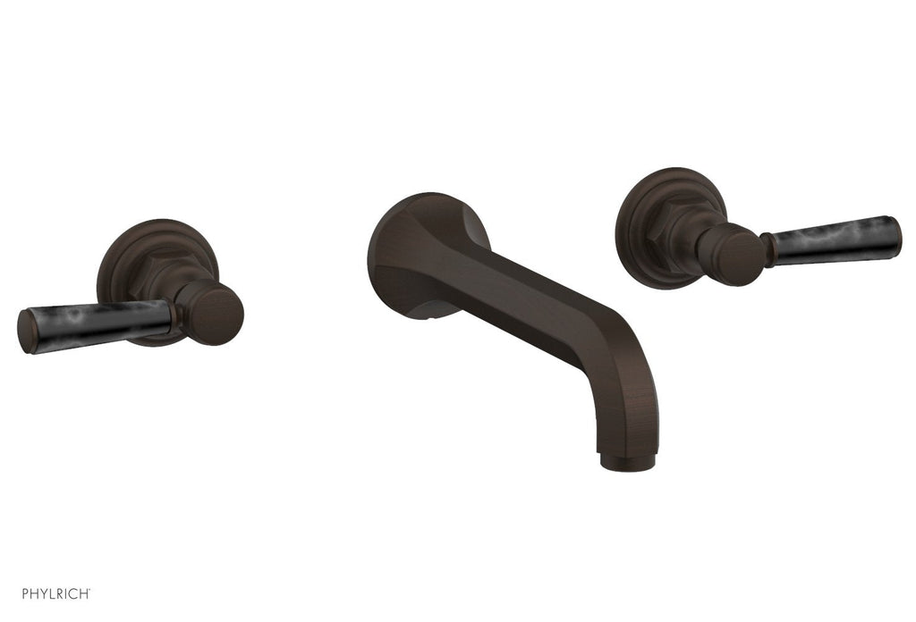 1-1/8" - Antique Bronze - HEX TRADITIONAL Wall Lavatory Set - Black Marble Lever Handles 500-13 by Phylrich - New York Hardware
