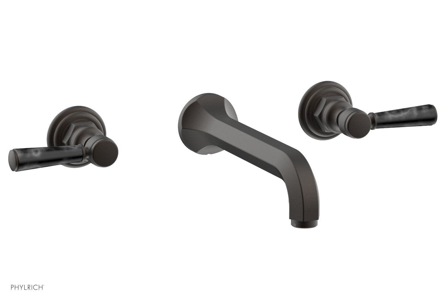 1-1/8" - Oil Rubbed Bronze - HEX TRADITIONAL Wall Tub Set - Black Marble Lever Handles 500-58 by Phylrich - New York Hardware