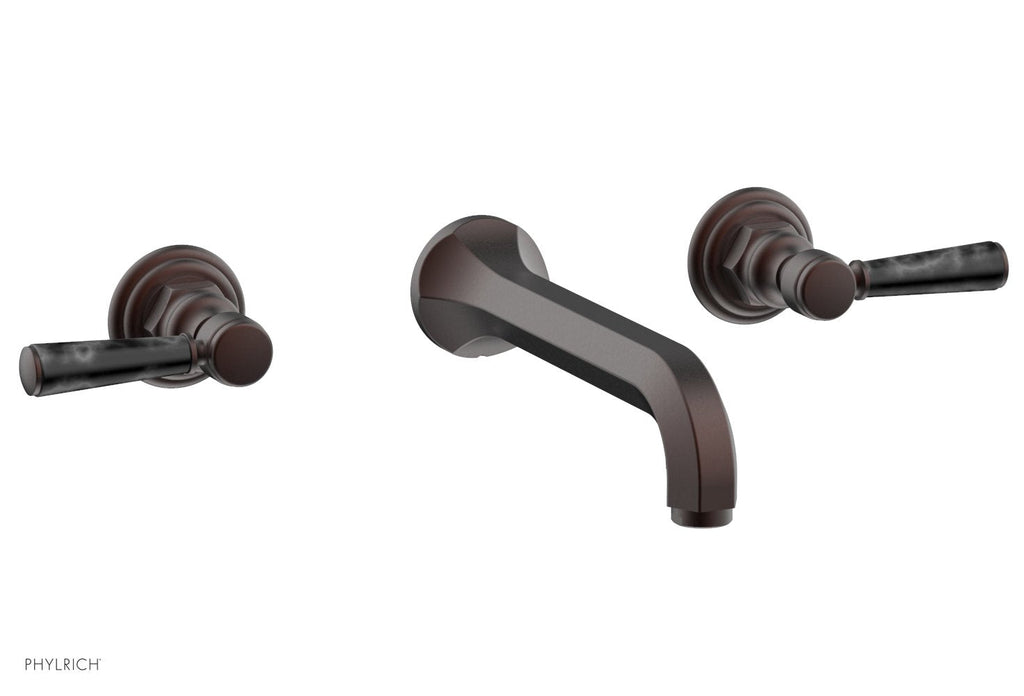 1-1/8" - Weathered Copper - HEX TRADITIONAL Wall Tub Set - Black Marble Lever Handles 500-58 by Phylrich - New York Hardware