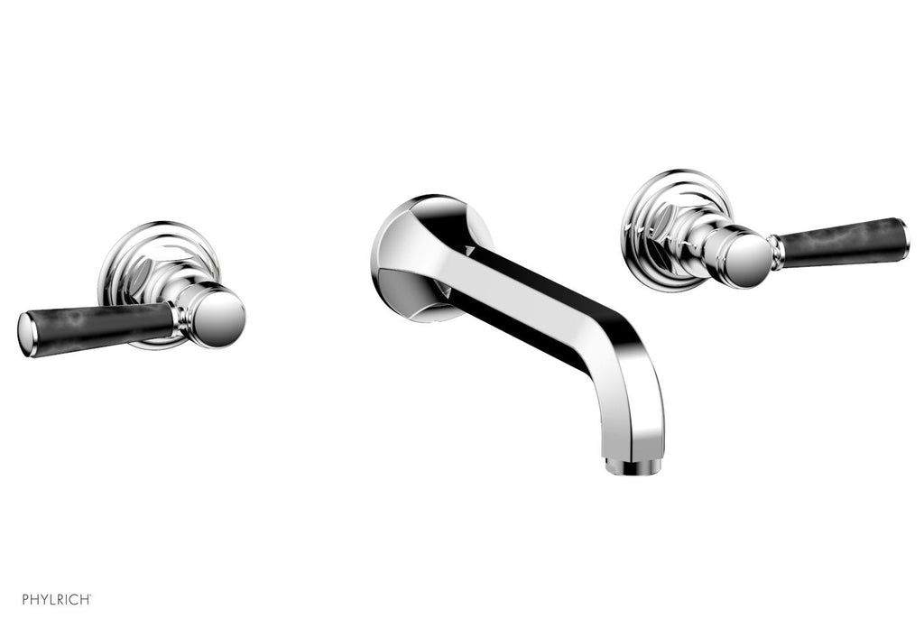 1-1/8" - Satin Brass - HEX TRADITIONAL Wall Lavatory Set - Black Marble Lever Handles 500-13 by Phylrich - New York Hardware