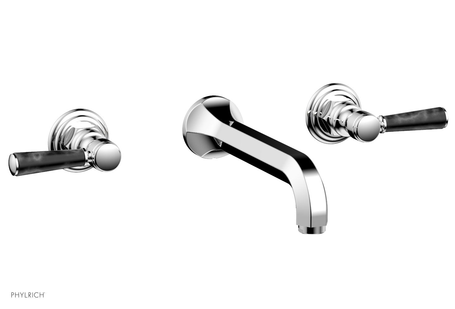 1-1/8" - Satin Brass - HEX TRADITIONAL Wall Tub Set - Black Marble Lever Handles 500-58 by Phylrich - New York Hardware