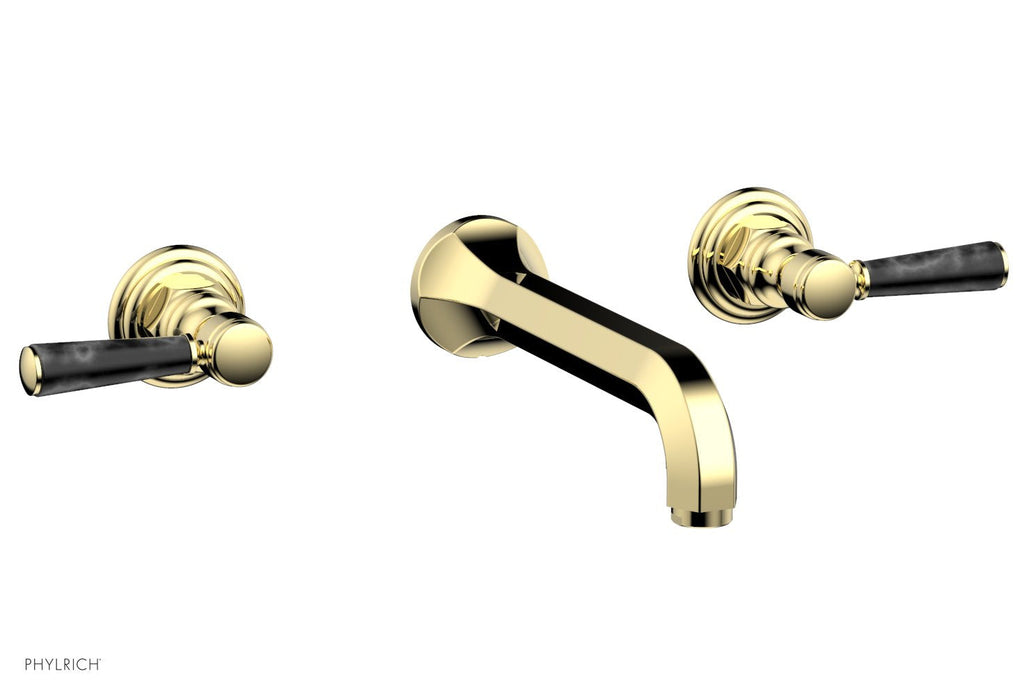 1-1/8" - Polished Brass - HEX TRADITIONAL Wall Lavatory Set - Black Marble Lever Handles 500-13 by Phylrich - New York Hardware