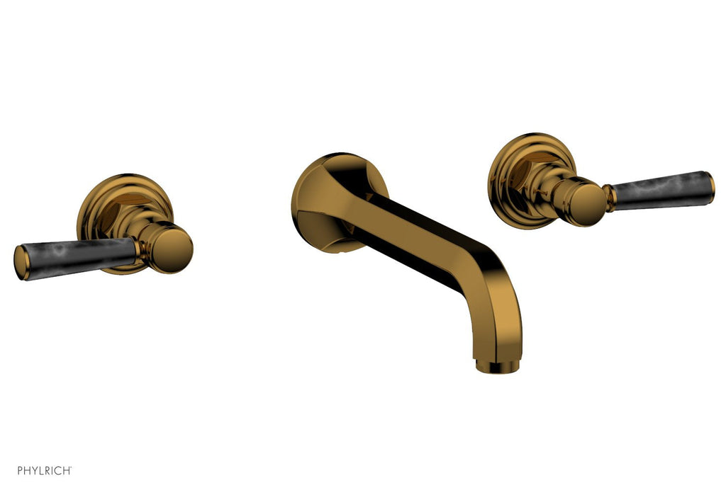 1-1/8" - French Brass - HEX TRADITIONAL Wall Lavatory Set - Black Marble Lever Handles 500-13 by Phylrich - New York Hardware
