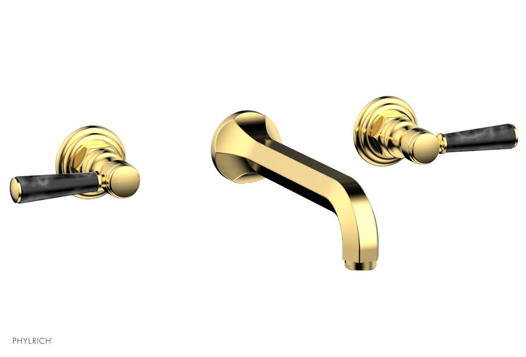 1-1/8" - Burnished Gold - HEX TRADITIONAL Wall Tub Set - Black Marble Lever Handles 500-58 by Phylrich - New York Hardware