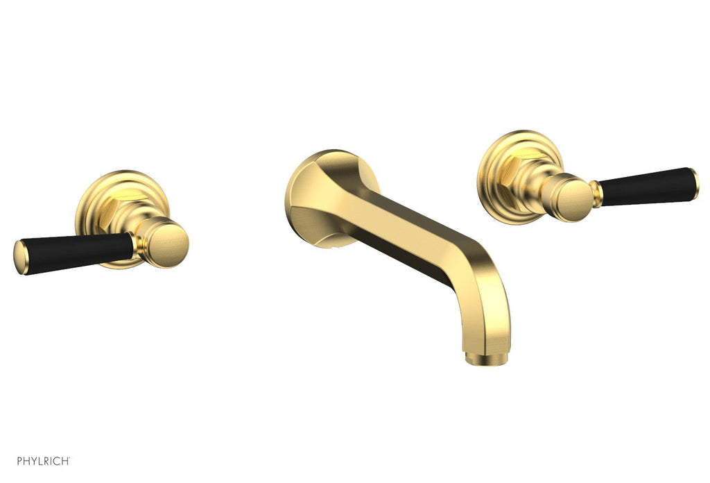 1-1/8" - Burnished Gold - HEX TRADITIONAL Wall Tub Set - Satin Black Lever Handles 500-57 by Phylrich - New York Hardware