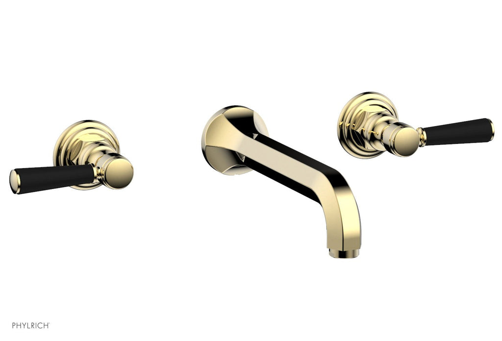 1-1/8" - Polished Brass Uncoated - HEX TRADITIONAL Wall Tub Set - Satin Black Lever Handles 500-57 by Phylrich - New York Hardware