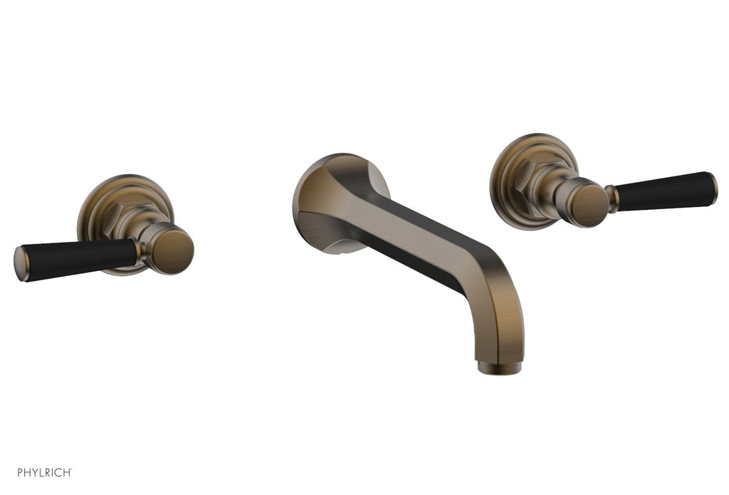 1-1/8" - Antique Brass - HEX TRADITIONAL Wall Lavatory Set - Satin Black Lever Handles 500-12 by Phylrich - New York Hardware