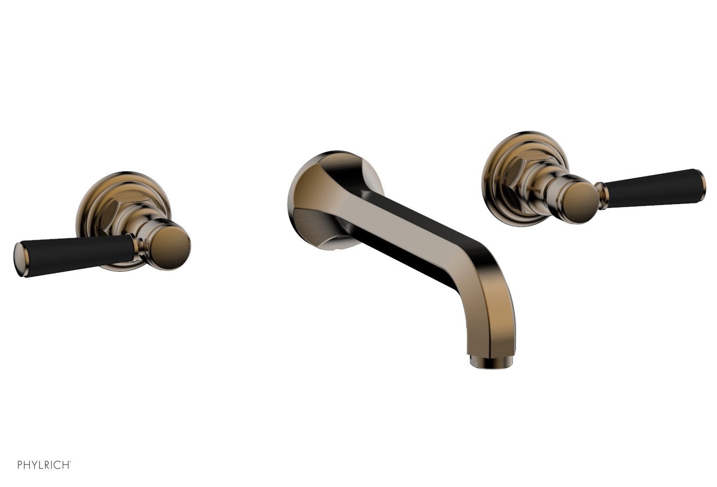 1-1/8" - Polished Chrome - HEX TRADITIONAL Wall Lavatory Set - Satin Black Lever Handles 500-12 by Phylrich - New York Hardware