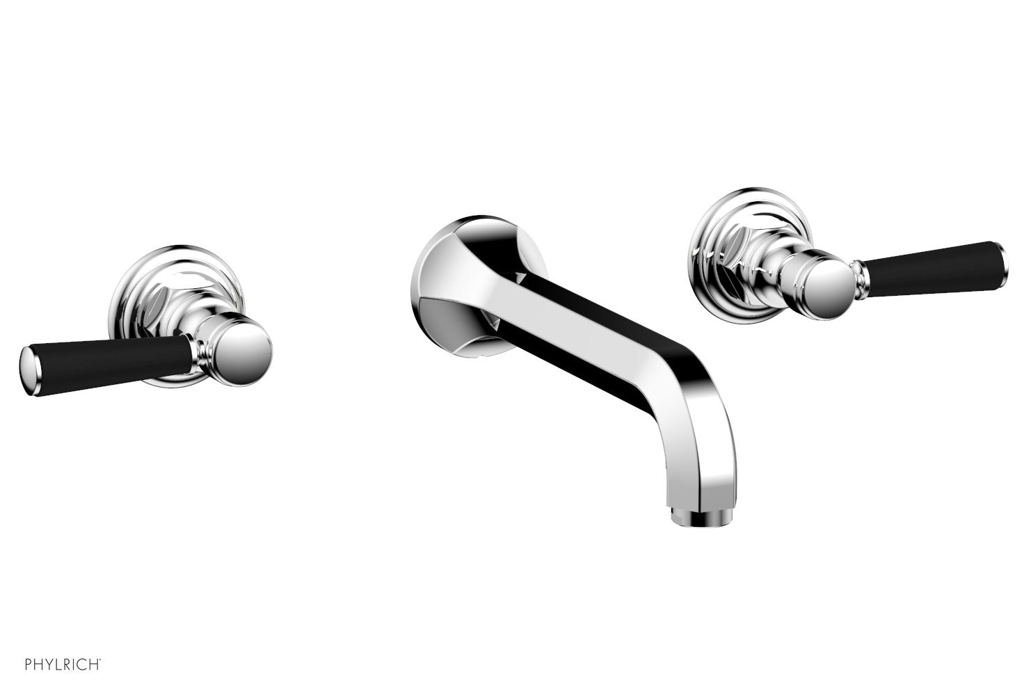 1-1/8" - Satin Brass - HEX TRADITIONAL Wall Lavatory Set - Satin Black Lever Handles 500-12 by Phylrich - New York Hardware