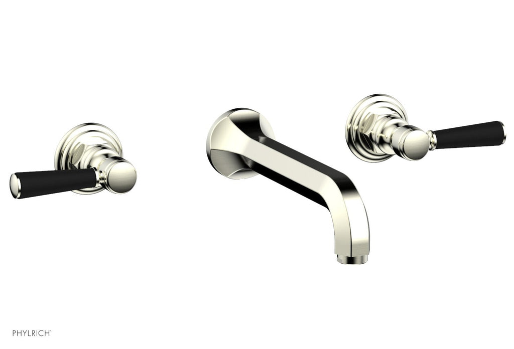 1-1/8" - Polished Brass - HEX TRADITIONAL Wall Lavatory Set - Satin Black Lever Handles 500-12 by Phylrich - New York Hardware