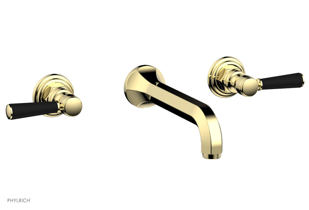 1-1/8" - French Brass - HEX TRADITIONAL Wall Lavatory Set - Satin Black Lever Handles 500-12 by Phylrich - New York Hardware