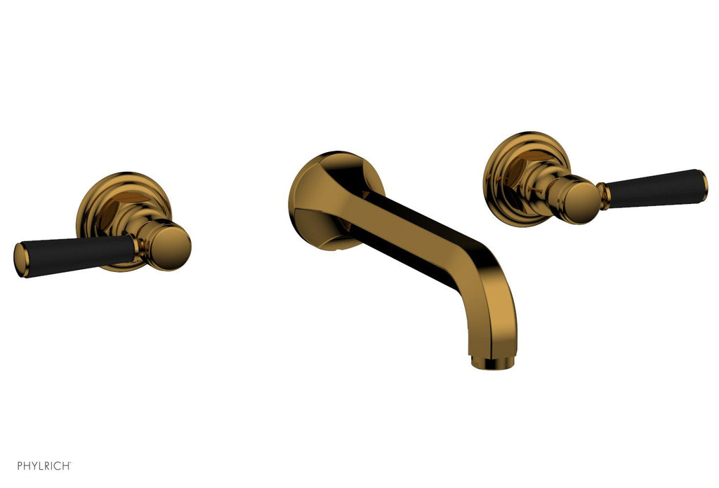 1-1/8" - French Brass - HEX TRADITIONAL Wall Tub Set - Satin Black Lever Handles 500-57 by Phylrich - New York Hardware