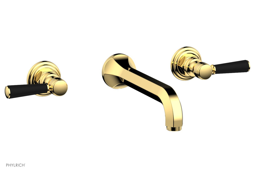 1-1/8" - Polished Gold - HEX TRADITIONAL Wall Tub Set - Satin Black Lever Handles 500-57 by Phylrich - New York Hardware