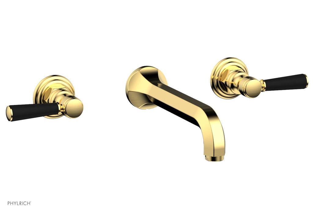 1-1/8" - Satin Gold - HEX TRADITIONAL Wall Tub Set - Satin Black Lever Handles 500-57 by Phylrich - New York Hardware