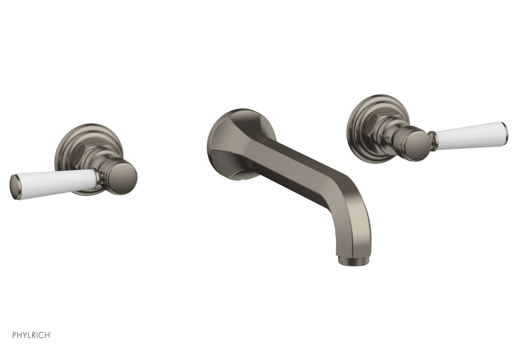 1-1/8" - Polished Chrome - HEX TRADITIONAL Wall Lavatory Set - Satin White Lever Handles 500-12 by Phylrich - New York Hardware
