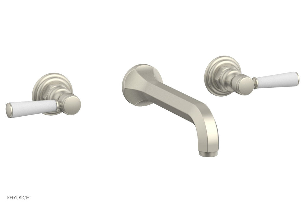 1-1/8" - Polished Brass Uncoated - HEX TRADITIONAL Wall Tub Set - Satin White Lever Handles 500-57 by Phylrich - New York Hardware