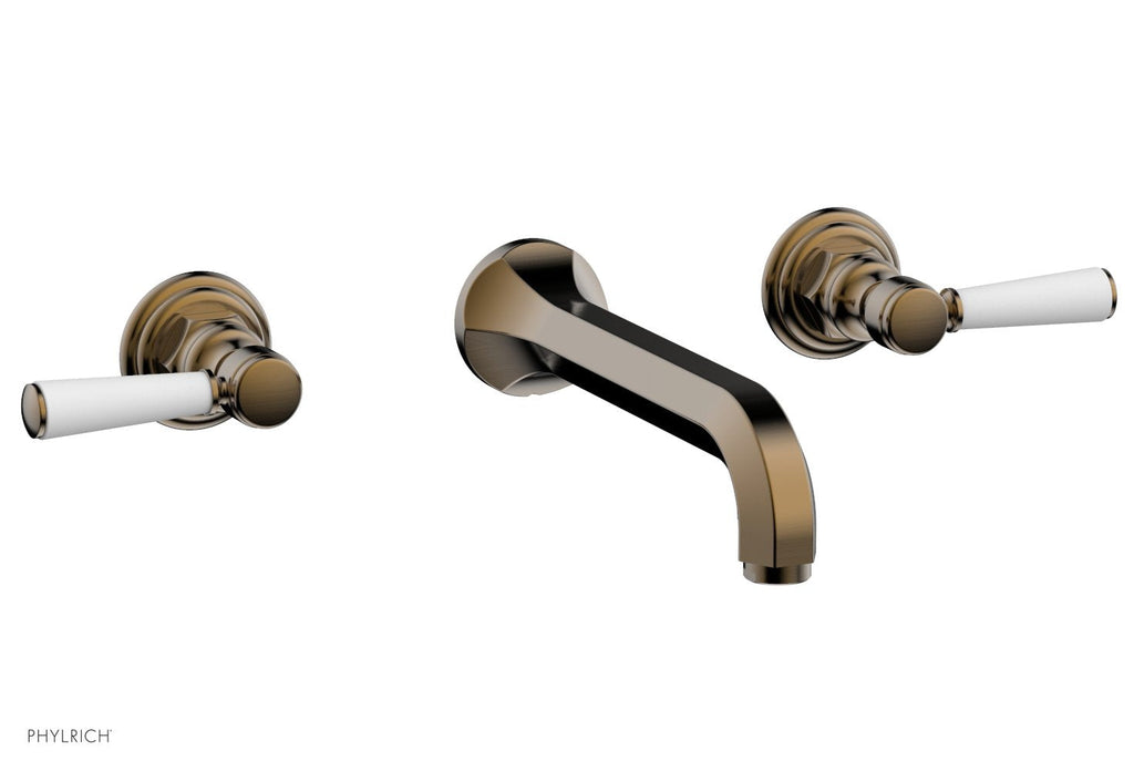1-1/8" - Antique Brass - HEX TRADITIONAL Wall Lavatory Set - Satin White Lever Handles 500-12 by Phylrich - New York Hardware