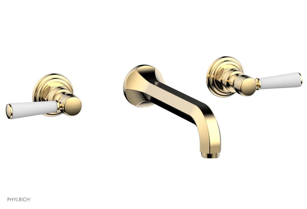 1-1/8" - Polished Nickel - HEX TRADITIONAL Wall Lavatory Set - Satin White Lever Handles 500-12 by Phylrich - New York Hardware