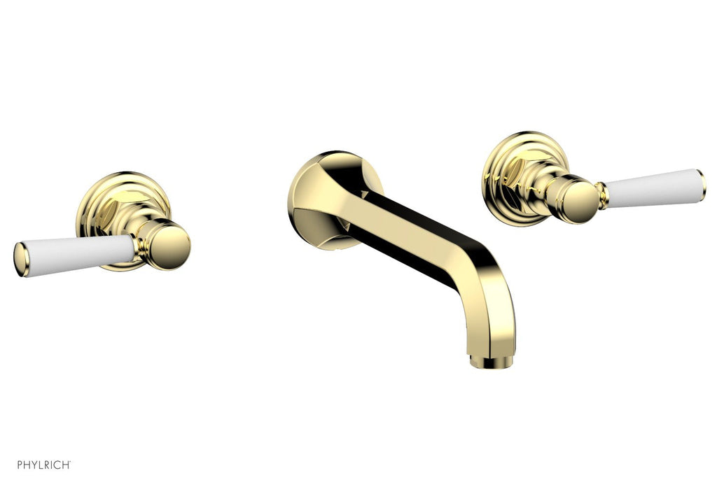 1-1/8" - French Brass - HEX TRADITIONAL Wall Lavatory Set - Satin White Lever Handles 500-12 by Phylrich - New York Hardware