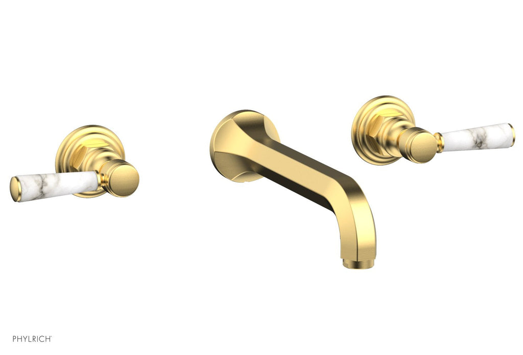 1-1/8" - Burnished Gold - HEX TRADITIONAL Wall Lavatory Set - White Marble Lever Handles 500-13 by Phylrich - New York Hardware